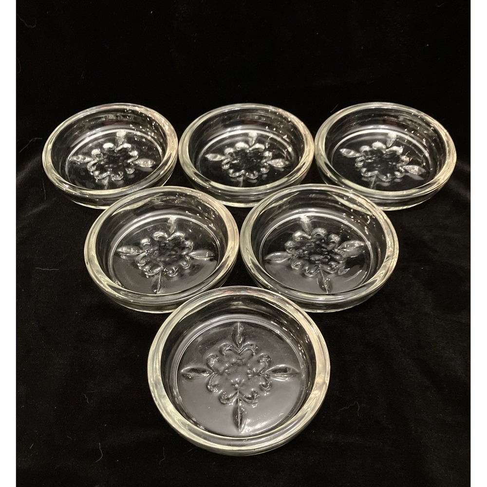 Vintage Princess House Clear Glass Embossed Fleur-de-lis Coaster Set Of Six 4”